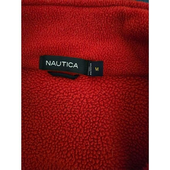NAUTICA Vintage 90s Red Quarter Zip Pull Over Fleece Sweater size Medium - Picture 3 of 4
